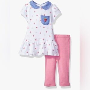 Rene Rofe White and Pink Strawberry Print Dress with Leggings Size 6/9 Months
